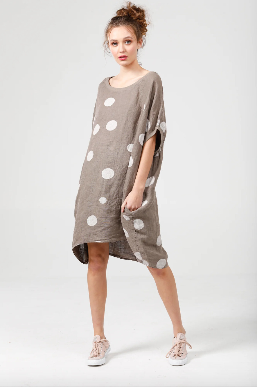 Miss Rose Sister Violet Rosabella Linen Polka Dot Lagenlook T Shirt Dress OS